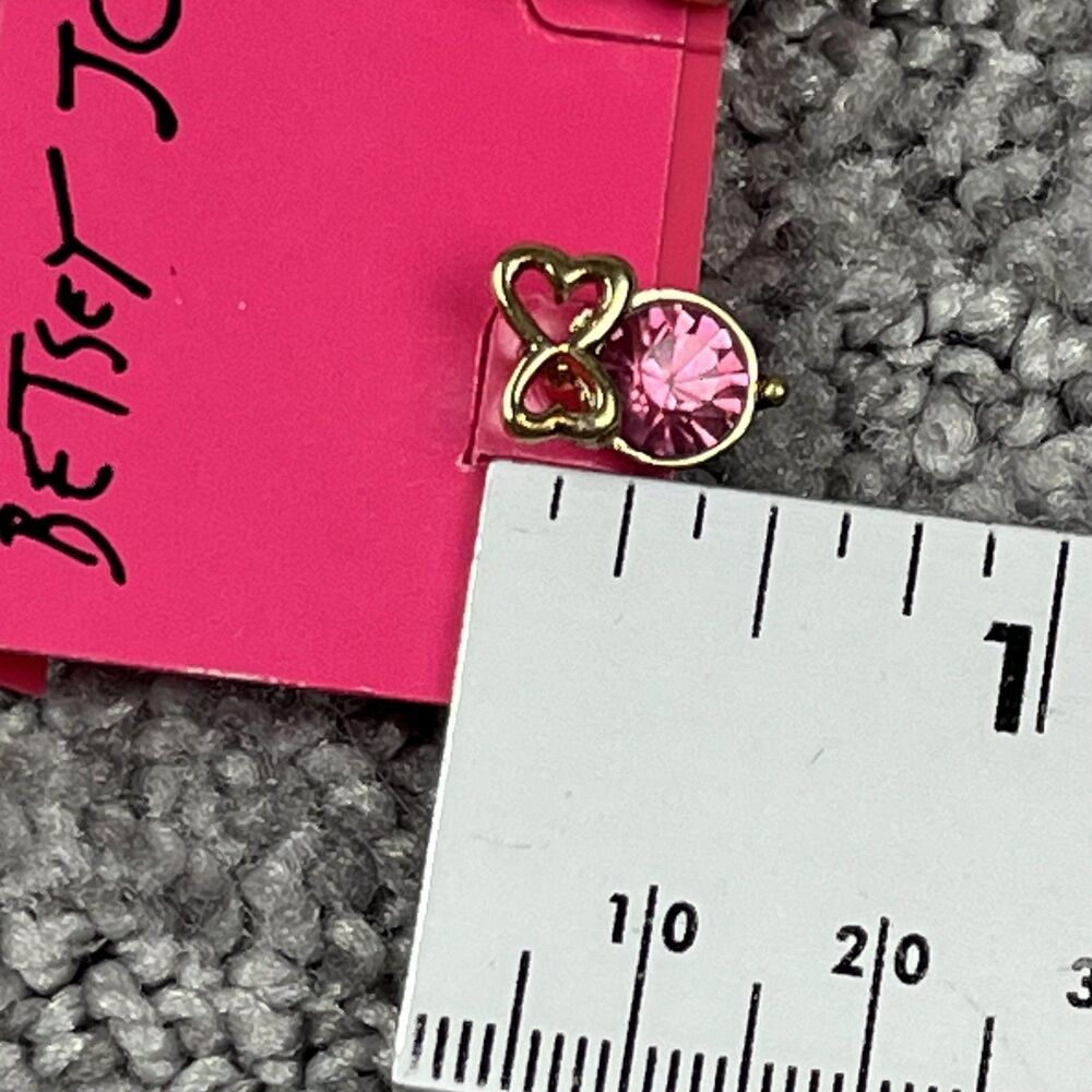 Betsey Johnson Pink Bow Stud Earrings Gold Tone Rhinestone Womens Jewelry Cute - Picture 6 of 7